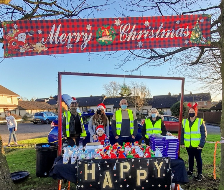 Teresa McDonald, Natasha McDonvern, John McCabe, Eleanor Ostrom Bannon and Aislinn Campbell at the Christmas stall at Lisdrumgullion.