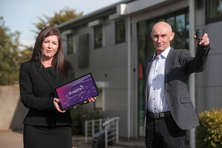 Jacqueline McNamee, Director of Client Services, and Pat McDonald, Technical Director displaying the Bluezone24 IoT platform and sensor at Bluezone Technologies’ Newry-based headquarters. Jacqueline McNamee, Director of Client Services, and Pat McDonald, Technical Director displaying the Bluezone24 IoT platform and sensor at Bluezone Technologies’ Newry-based headquarters.