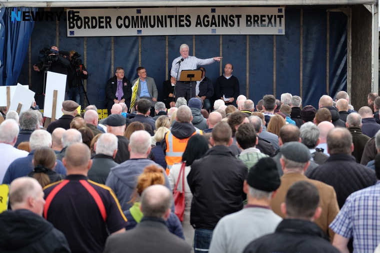 Declan Fearon speaking at the Brexit protest at Carrickcarnon. Photograph: Columba O'Hare Declan Fearon speaking at the Brexit protest at Carrickcarnon. Photograph: Columba O'Hare