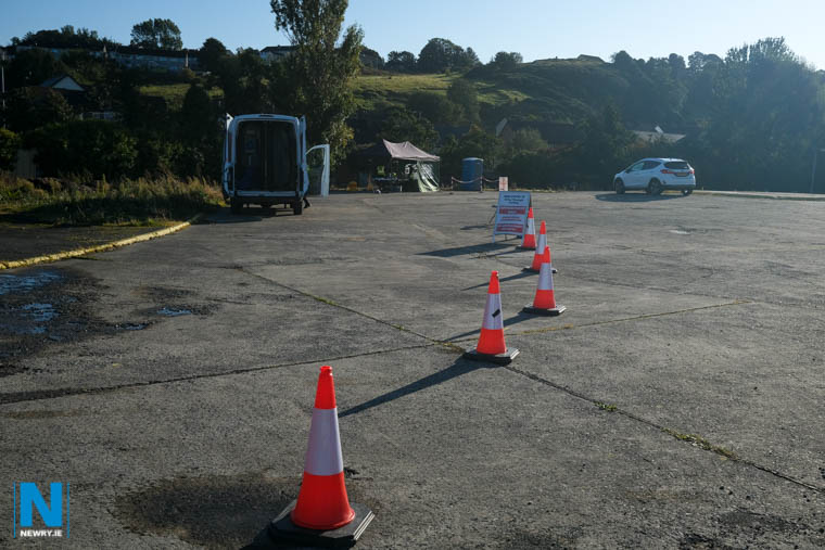 Covid-19 testing facilities being set up at the Albert Basin. Photograph: Columba O'Hare/ Newry.ie Covid-19 testing facilities being set up at the Albert Basin. Photograph: Columba O'Hare/ Newry.ie