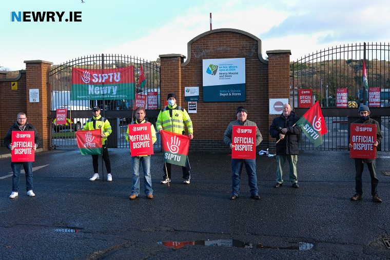 Newry, Mourne and Down District Council workers striking outside the Council Depot at Greenbank Industrial Estate in Newry. Photograph: Columba O'Hare/ Newry.ie Newry, Mourne and Down District Council workers striking outside the Council Depot at Greenbank Industrial Estate in Newry. Photograph: Columba O'Hare/ Newry.ie
