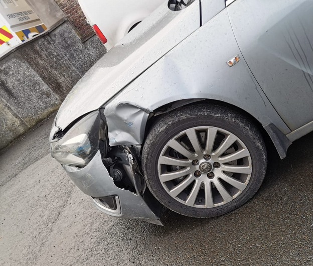 The Police car damaged in the incident.