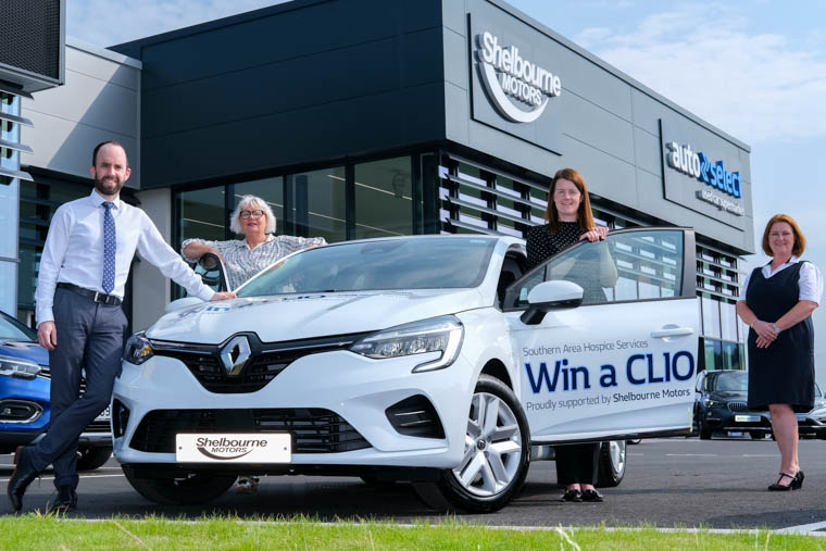 Pictured launching the Southern Area Hospice Services ‘Win a CLIO competition which is in association with Renault and Shelbourne Motors, Autoline and the Oaks Shopping Centre are: Roberta Wilson, Acting Registered Manager at the Southern Area Hospice; Anne MacOscar of Southern Area Hospice Services; Pauline O’Hanlon, Newry Branch Manager Autoline; Ronan Marshall, Group Marketing Manager at Shelbourne Motors. Pictured launching the Southern Area Hospice Services ‘Win a CLIO competition which is in association with Renault and Shelbourne Motors, Autoline and the Oaks Shopping Centre are: Roberta Wilson, Acting Registered Manager at the Southern Area Hospice; Anne MacOscar of Southern Area Hospice Services; Pauline O’Hanlon, Newry Branch Manager Autoline; Ronan Marshall, Group Marketing Manager at Shelbourne Motors.