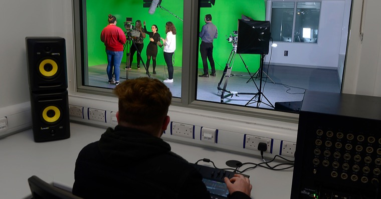 Media students recording a production.