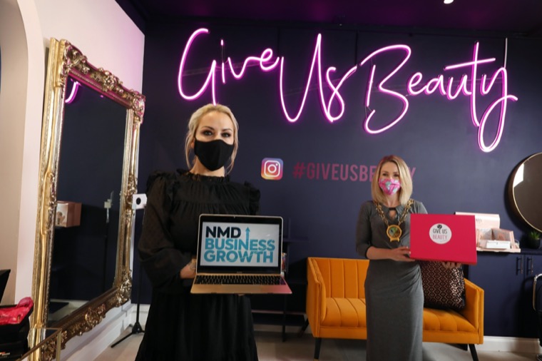Local businesswoman and star of BBC show The Apprentice, Grainne McCoy with Councillor Laura Devlin, Chair of Newry, Mourne and Down District Council, at her new beauty store in Newry. Grainne is urging local businesses to avail of NMD Business programmes, to help support them during these turbulent times. Local businesswoman and star of BBC show The Apprentice, Grainne McCoy with Councillor Laura Devlin, Chair of Newry, Mourne and Down District Council, at her new beauty store in Newry. Grainne is urging local businesses to avail of NMD Business programmes, to help support them during these turbulent times.
