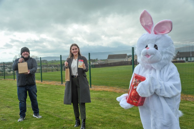The Easter bunny is joined by Graham Mills from Newry Street Unite, Kilkeel and Rebecca Smyth, South Down Good Relations Officer for the Housing Executive to launch a virtual Easter celebration that has been funded by the Housing Executive. Newry Street Unite were Egg-static at the grant funding which will allow them to keep local morale high during the Covid-19 lockdown. The Easter bunny is joined by Graham Mills from Newry Street Unite, Kilkeel and Rebecca Smyth, South Down Good Relations Officer for the Housing Executive to launch a virtual Easter celebration that has been funded by the Housing Executive. Newry Street Unite were Egg-static at the grant funding which will allow them to keep local morale high during the Covid-19 lockdown.