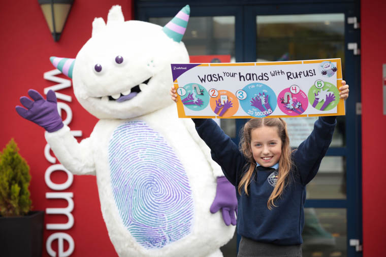 Pictured launching the handwashing resource is Rufus the Handwashing Hero and Olivia Dorree from Cregagh Primary School in Belfast. Pictured launching the handwashing resource is Rufus the Handwashing Hero and Olivia Dorree from Cregagh Primary School in Belfast.