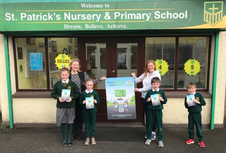 “Street Smart, Road Safe” Booklet launched by Road Safe NI at St.Patrick’s Nursery and Primary School, the Meadow, Newry. Pictured are Road Safe Ni’s Rita Bentley, Vice Principal Miss Rooney and pupils Lisa-Marie, Stella, Leo and Reuben “Street Smart, Road Safe” Booklet launched by Road Safe NI at St.Patrick’s Nursery and Primary School, the Meadow, Newry. Pictured are Road Safe Ni’s Rita Bentley, Vice Principal Miss Rooney and pupils Lisa-Marie, Stella, Leo and Reuben