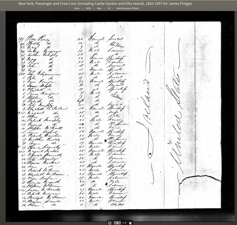 The passenger list for Marchioness of Bute in 1850. The passenger list for Marchioness of Bute in 1850.