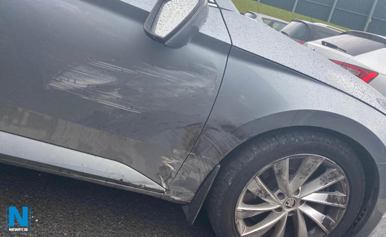 A police vehicle damaged in the incident. A police vehicle damaged in the incident.