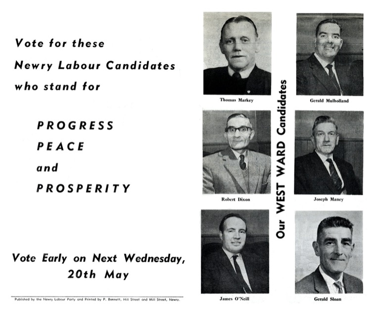 An extract from Newry Labour Election News showing Newry Labour candidates in the 1964 local government election. Newry and Mourne Museum Collection An extract from Newry Labour Election News showing Newry Labour candidates in the 1964 local government election. Newry and Mourne Museum Collection