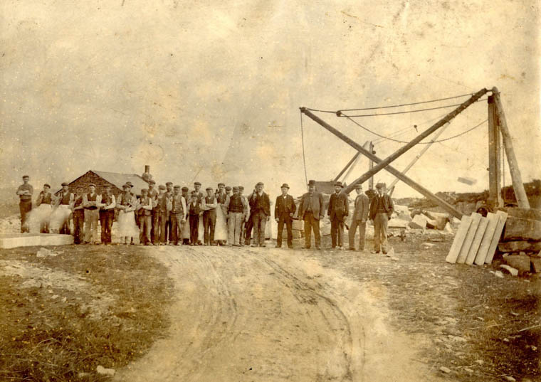 Photograph of quarry workers at the Croreagh/Crow Hill Granite Quarry, c.1914. Newry and Mourne Museum Collection Photograph of quarry workers at the Croreagh/Crow Hill Granite Quarry, c.1914. Newry and Mourne Museum Collection