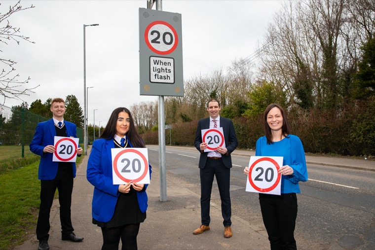 Infrastructure Minister Nichola Mallon pictured with from left: Pupils Brian Craig, Kiivsach Bradley and Principal Paul Berne of Edmund Rice College Infrastructure Minister Nichola Mallon pictured with from left: Pupils Brian Craig, Kiivsach Bradley and Principal Paul Berne of Edmund Rice College