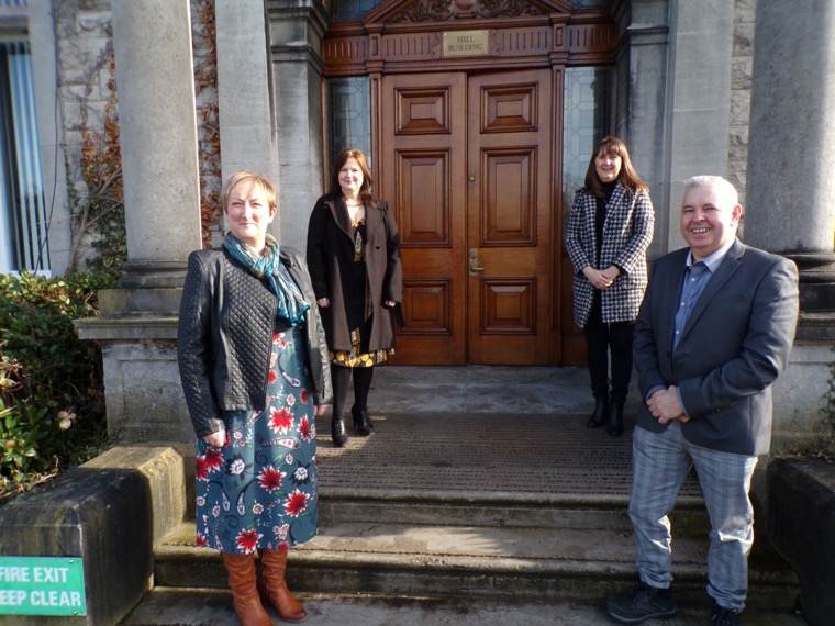 Some of the Trust’s Children’s Disability Social Work team who have been shortlisted in the HSJ Value Awards 2021 for the ‘Specialist Service Redesign Initiative.’ L-r Elaine Mooney (Head of Service, Children’s Disability Service), Karen Edgar (Transition Planning Coordinator), Arlinda Benson (Senior Social Worker, Short Breaks Team) and Mark Irwin (Operational Manager Short Breaks).