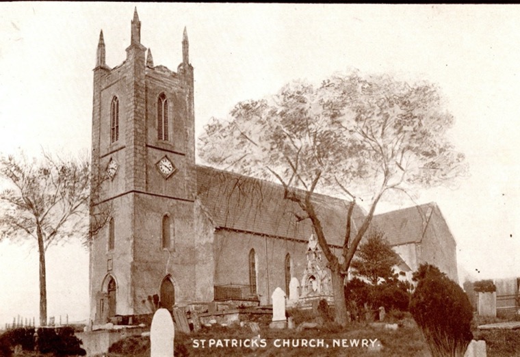 The dedication of his new church to St. Patrick in 1573 shows that Sir Nicholas Bagenal wanted to retain links with the saint as he redeveloped Newry. The present church dates from the 18th and 19th centuries. Newry and Mourne Museum Collection The dedication of his new church to St. Patrick in 1573 shows that Sir Nicholas Bagenal wanted to retain links with the saint as he redeveloped Newry. The present church dates from the 18th and 19th centuries. Newry and Mourne Museum Collection