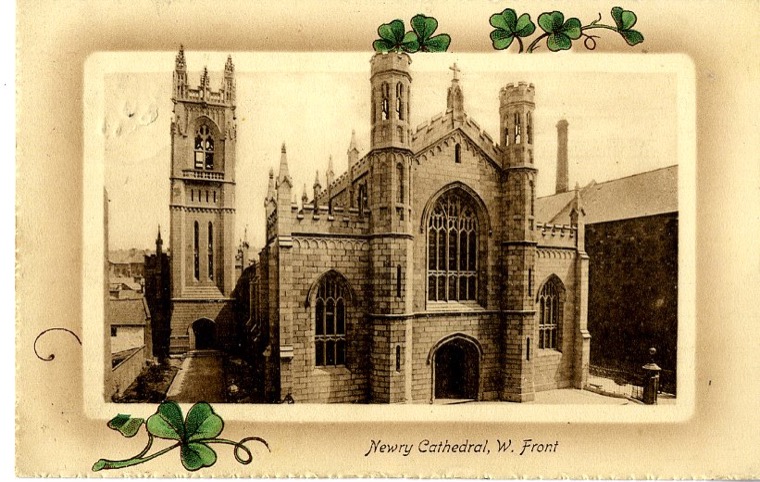 Postcard showing the Cathedral of SS. Patrick and Colman in Newry. The tradition that St. Patrick used the shamrock to explain the Trinity cannot be traced back further then the 17th century. Postcard showing the Cathedral of SS. Patrick and Colman in Newry. The tradition that St. Patrick used the shamrock to explain the Trinity cannot be traced back further then the 17th century.