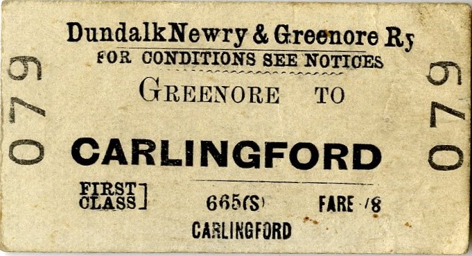 Tickets used on the Dundalk, Newry and Greenore Railway c.1940. The railway linked the villages on the Cooley Peninsula with Dundalk, Newry and Greenore. Newry and Mourne Museum Collection Tickets used on the Dundalk, Newry and Greenore Railway c.1940. The railway linked the villages on the Cooley Peninsula with Dundalk, Newry and Greenore. Newry and Mourne Museum Collection