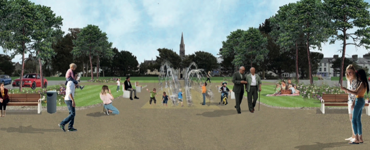 An artists impression of a proposed car park water feature An artists impression of a proposed car park water feature