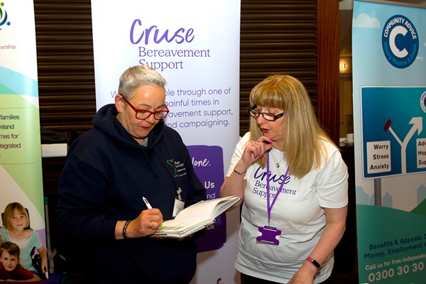 Pippa Campbell from the Mae Murray Foundation with Eleanor Ellerslie from Cruse Bereavement Pippa Campbell from the Mae Murray Foundation with Eleanor Ellerslie from Cruse Bereavement