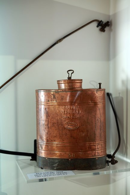 First developed in the early 20th century, Vermerol knapsack sprayers were used to spray potatoes and other crops on farms up until the 1960s and 1970s. Newry and Mourne Museum Collection First developed in the early 20th century, Vermerol knapsack sprayers were used to spray potatoes and other crops on farms up until the 1960s and 1970s. Newry and Mourne Museum Collection