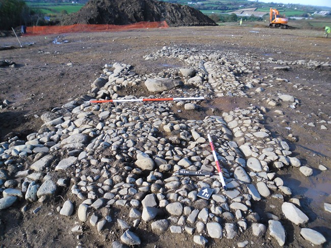 A cobbled area uncovered at the centre of the rath, was interpreted as dating from reuse of the structure in the post medieval period. Courtesy of Fintan Walsh, Irish Archaeological Consultancy A cobbled area uncovered at the centre of the rath, was interpreted as dating from reuse of the structure in the post medieval period. Courtesy of Fintan Walsh, Irish Archaeological Consultancy