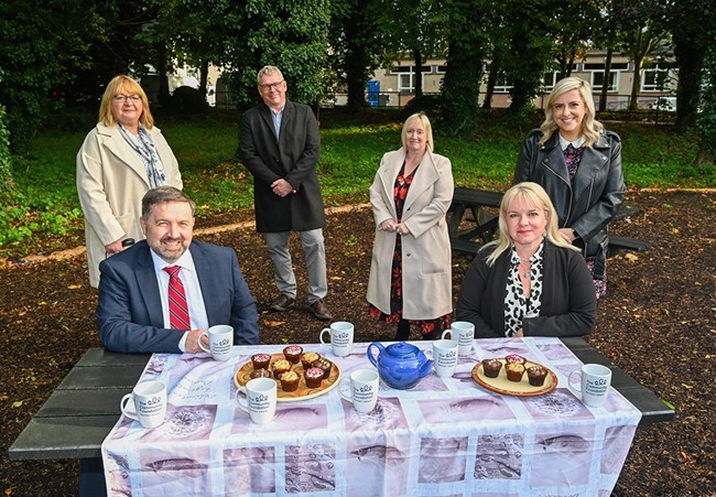 Pictured are Health Minister Robin Swann and Orla Black, Community Foundation with, back from left, Moyra Wylie, Shane Coulter and Amanda Ashe from Clare CIC and Orlaith Bradley, Kids Together, two of the organisations that were funded. Pictured are Health Minister Robin Swann and Orla Black, Community Foundation with, back from left, Moyra Wylie, Shane Coulter and Amanda Ashe from Clare CIC and Orlaith Bradley, Kids Together, two of the organisations that were funded.