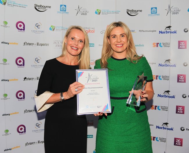 Best Businesswoman Award Winner was Gemma Murphy, Jack Murphy Jewellers who received her Award from Sponsor Clare Harvey, Clinic Manager from Sponsory Younique Aesthetics Clinic. Best Businesswoman Award Winner was Gemma Murphy, Jack Murphy Jewellers who received her Award from Sponsor Clare Harvey, Clinic Manager from Sponsory Younique Aesthetics Clinic.