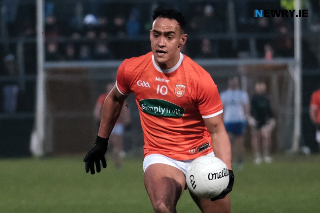 Jemar Hall clears the ball for Armagh.