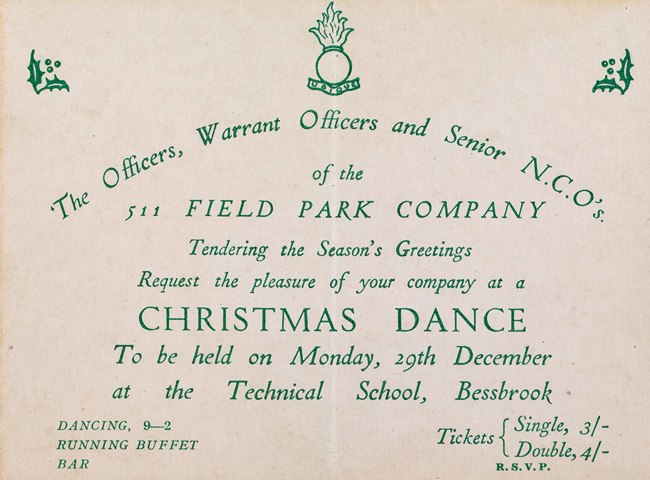 Invitation sent out by servicemen stationed in the Bessbrook area to local people at Christmas 1941. Newry and Mourne Museum Collection