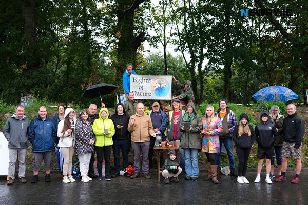 Campaigners at Greenbank where a row of 200 year old oak trees are under threat. Photograph: Columba O'Hare/ Newry.ie 