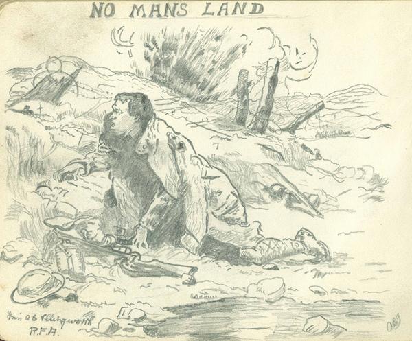 Drawing by a soldier from Margaret Anderson’s autograph book showing the infamous No Man’s Land at the Front in Flanders. Newry and Mourne Museum Collection