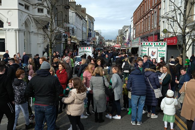 A thronged Hill Street in Newry for St Patrick's Day. A thronged Hill Street in Newry for St Patrick's Day.
