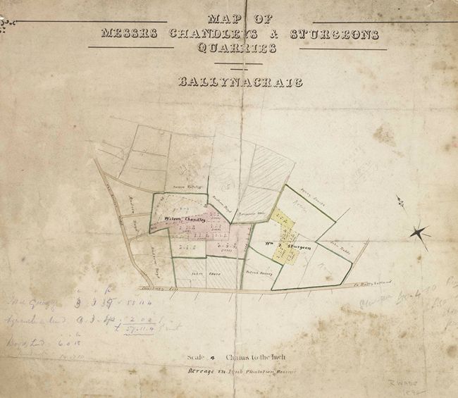 Dating from 1898, this map shows quarries in the townland of Ballynacraig, which were part of the Kilmorey estate. Mineral rights, including quarries, were excluded from transfer to tenants by the Land Acts. Newry and Mourne Museum Collection Dating from 1898, this map shows quarries in the townland of Ballynacraig, which were part of the Kilmorey estate. Mineral rights, including quarries, were excluded from transfer to tenants by the Land Acts. Newry and Mourne Museum Collection