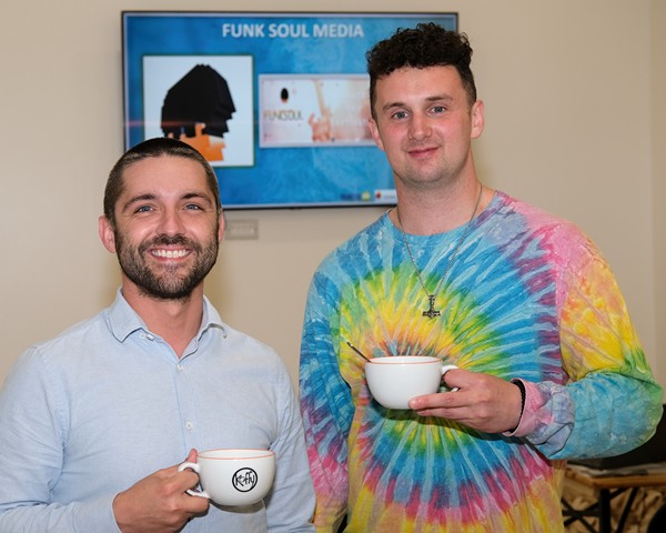 Simon Black, Slackpress and Ruairi Cahill, Funk Soul Media enjoying the catch up at a social enterprise networking event held at Centred Soul in Newry. The event was hosted by Volunteer Now in partnership with Newry & Mourne Co-Operative and Enterprise Agency. Photograph: Columba O'Hare/ Newry.ie Simon Black, Slackpress and Ruairi Cahill, Funk Soul Media enjoying the catch up at a social enterprise networking event held at Centred Soul in Newry. The event was hosted by Volunteer Now in partnership with Newry & Mourne Co-Operative and Enterprise Agency. Photograph: Columba O'Hare/ Newry.ie