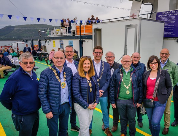 Pictured on the Business Cruise are from left: Paddy Malone, PRO, Dundalk Chamber of Commerce, Michael Savage, Chairperson, Newry Mourne and Down District Council, Thomas McEvoy, Louth County Council, Julie Gibbons, President, Newry Chamber, Alan Knox, President, Kilkeel Chamber, Michael Gilsenan, South Armagh Business Improvement Group, Mark Kelly, President Warrenpoint Chamber, Michael Gaynor, Dundalk Chamber, Miriam Simon, Drogheda and District Chamber and Paul O’Sullivan, Carlingford Lough Ferry.  