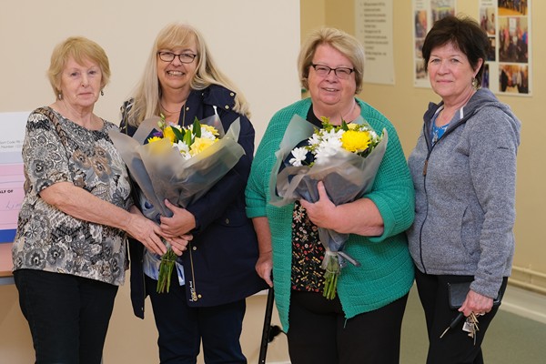 Alice O’Hanlon and Jeanette McDermott, committee members and carers from the Brain Injury Foundation present bouquets of flowers to Mary Cory and Bareena Cummins of the Love is for Life Trust Alice O’Hanlon and Jeanette McDermott, committee members and carers from the Brain Injury Foundation present bouquets of flowers to Mary Cory and Bareena Cummins of the Love is for Life Trust