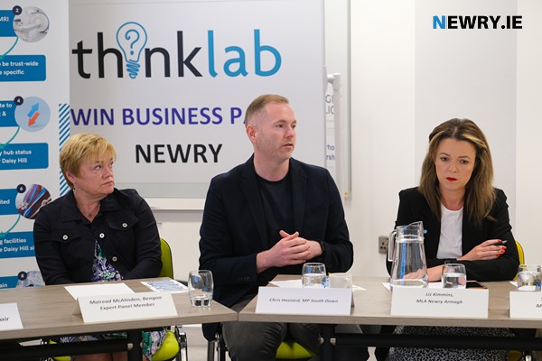 Mairead McAlinden, Bengoa Expert Panel; Chris Hazzard MP and Liz Kimmins MLA on the discussion panel. 
