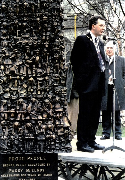 Former Councillor, Danny Kennedy, then Chairman of Newry and Mourne District Council, speaking at the unveiling of the Proud People Pillar in December 1994. Newry and Mourne Museum Collection Former Councillor, Danny Kennedy, then Chairman of Newry and Mourne District Council, speaking at the unveiling of the Proud People Pillar in December 1994. Newry and Mourne Museum Collection