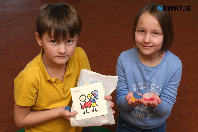 Witosz and Wiktoria from the Polish School at St Malachy's PS in Newry with their 'goodie bags' for Ukrainian children. Witosz and Wiktoria from the Polish School at St Malachy's PS in Newry with their 'goodie bags' for Ukrainian children.