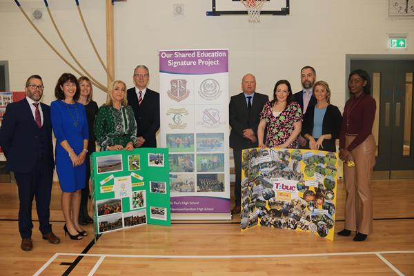 Newry High School Principal, Iestyn Brown; Newry High School Shared Education Co-ordinator, Amanda Blakely; Shared Education Co-ordinator, Newtownhamilton High School, Joanne Ferris; Shared Education Co-ordinator, St. Joseph's High School Crossmaglen, Rosie Burns; St. Paul's High School, Bessbrook Principal Jarlath Burns; Newtownhamilton High School Principal Neil Megaw; St. Paul's High School, Bessbrook; Shared Education Co-ordinator, Ciara McCoy; St. Joseph's High School Crossmaglen Vice Principal, Stephen Murray; DEA Co-ordinators Kerri Morrow and Taucher McDonald. Newry High School Principal, Iestyn Brown; Newry High School Shared Education Co-ordinator, Amanda Blakely; Shared Education Co-ordinator, Newtownhamilton High School, Joanne Ferris; Shared Education Co-ordinator, St. Joseph's High School Crossmaglen, Rosie Burns; St. Paul's High School, Bessbrook Principal Jarlath Burns; Newtownhamilton High School Principal Neil Megaw; St. Paul's High School, Bessbrook; Shared Education Co-ordinator, Ciara McCoy; St. Joseph's High School Crossmaglen Vice Principal, Stephen Murray; DEA Co-ordinators Kerri Morrow and Taucher McDonald.