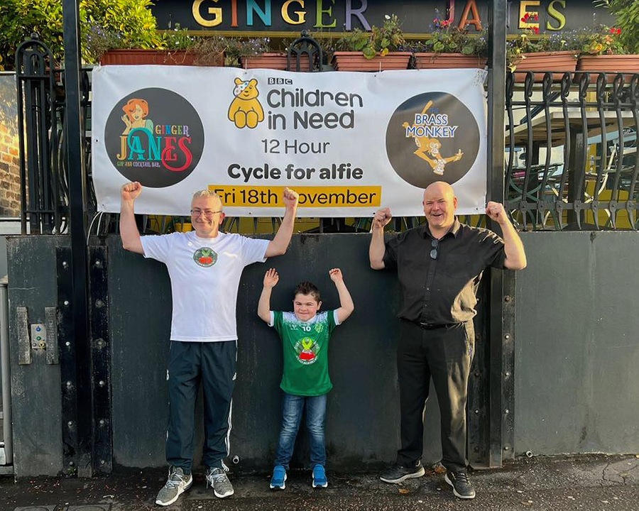 Alfie Pentony pictured with his dad Jamie, left and Barry Reilly, Ginger Janes.