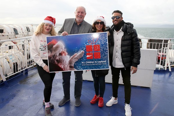Hanna Cromie from Dollingstown; Gerry Kelly, President, Northern Ireland Children to Lapland and Days to Remember Trust; Amena and Waleed Bradley from Warrenpoint.