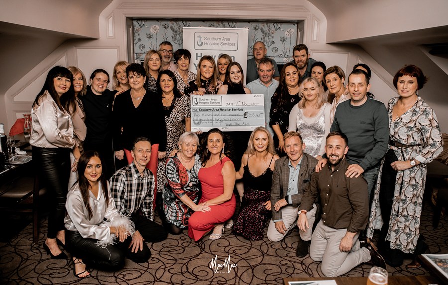 Hospice staff with the trekers who raised the £200k. Missing from the photograph are: Aisling Finegan, Tara Franklin, Robin & Zacc McGloughlin, Catherine McGovern; Mary McLoughlin; Annamarie O’Hare; Naiomh O’Reilly, Jamie & Aveen Radcliffe and Dympna Sands.