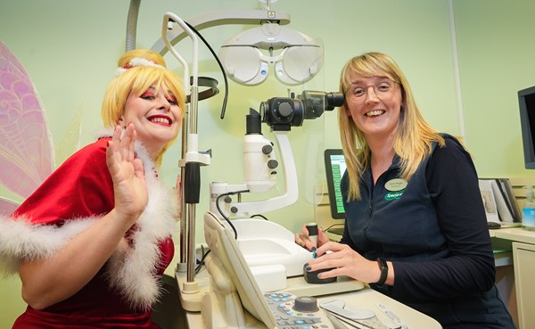 Tinkerbell gets an eye test from Specsavers Newry Optometrist, Aislinn Morgan during the store’s 25th birthday celebrations.
