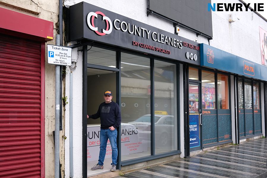 Mark Wright outside his Monaghan Street business County Cleaners. Photograph: Columba O'Hare/ Newry.ie 