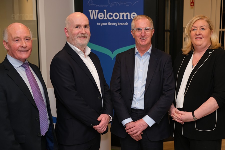 Speakers at the 'Meet the Team' event at the newly refurbished Bank of Ireland branch, Newry. From left: Peter Fitzsimmons, Warrenpoint Golf Club; Paul Slevin, Manager, Bank of Ireland, Newry; George Higginson, Director for NI Partnerships and Mortgages, Bank of Ireland and Jacinta Linden, Bolster Community. Photograph: Columba O'Hare/ Newry.ie