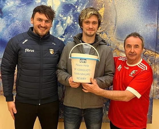 Pictured are St Johns & Antrim Hurler Domhnall Nugent, Tyrone & Ulster Club Galbally footballer Christopher Morris & Armagh & Ulster GAA Steward Craobh Rua Camlocha clubman Pat McGinn