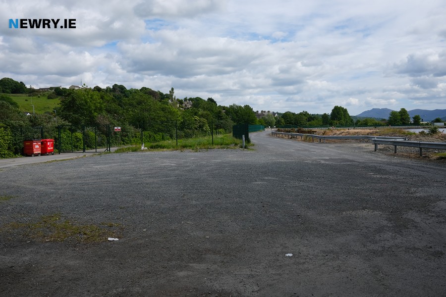 The area at the entrance to the Albert Basin site where the temporary events space will be situated. Photograph: Columba O'Hare/ Newry.ie 