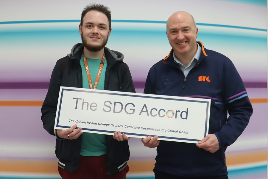 Media student Caolan Martin with SRC Head of Estates Gary Young