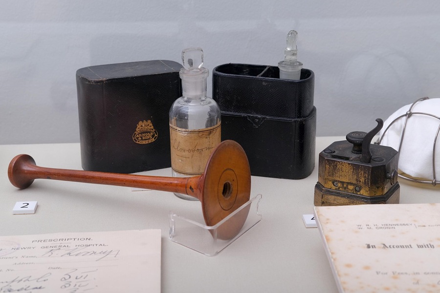 Medical equipment used by Dr Fergus Floyd from Kilkeel, currently on display in the Caring for the Community exhibition in Newry and Mourne Museum.